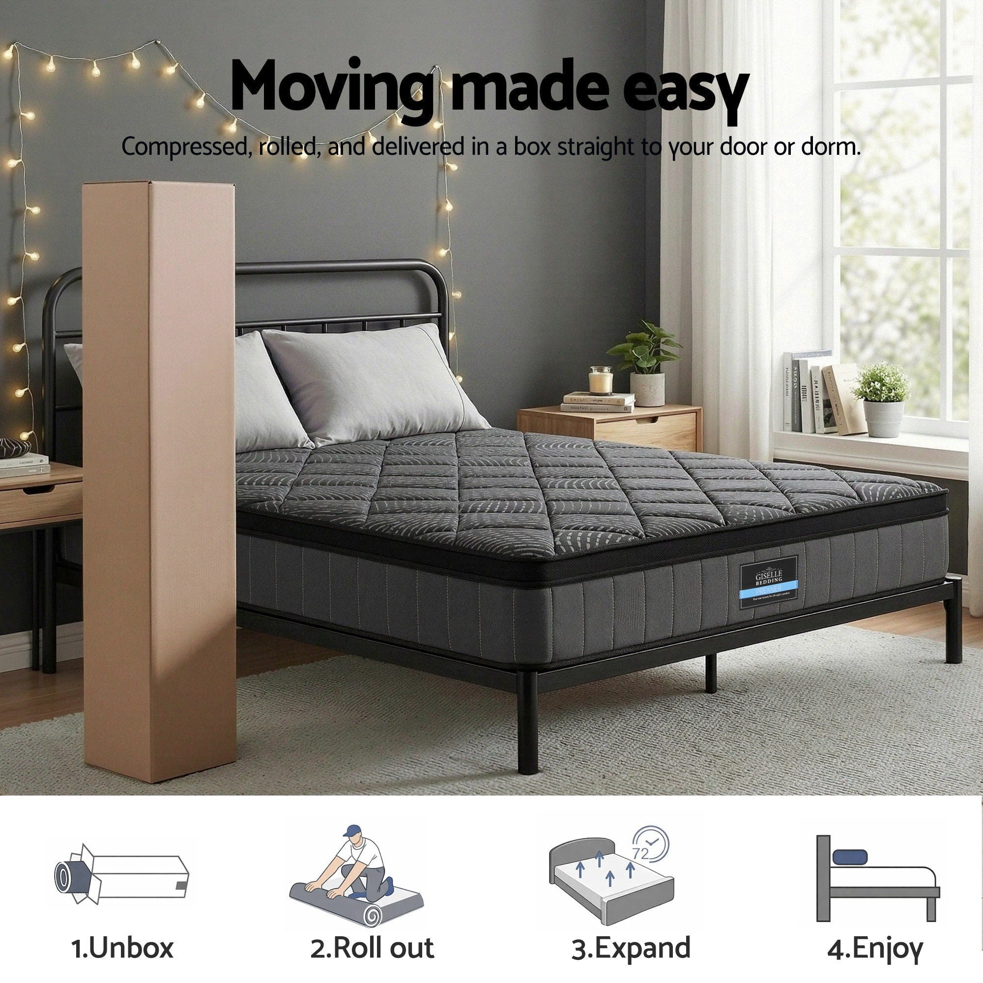 Double Mattress 25cm Pocket Spring Latex Euro Top Medium Firm Bed - Furniture > Mattresses > Double Mattress - Rivercity House & Home Co. (ABN 18 642 972 209) - Affordable Modern Furniture Australia