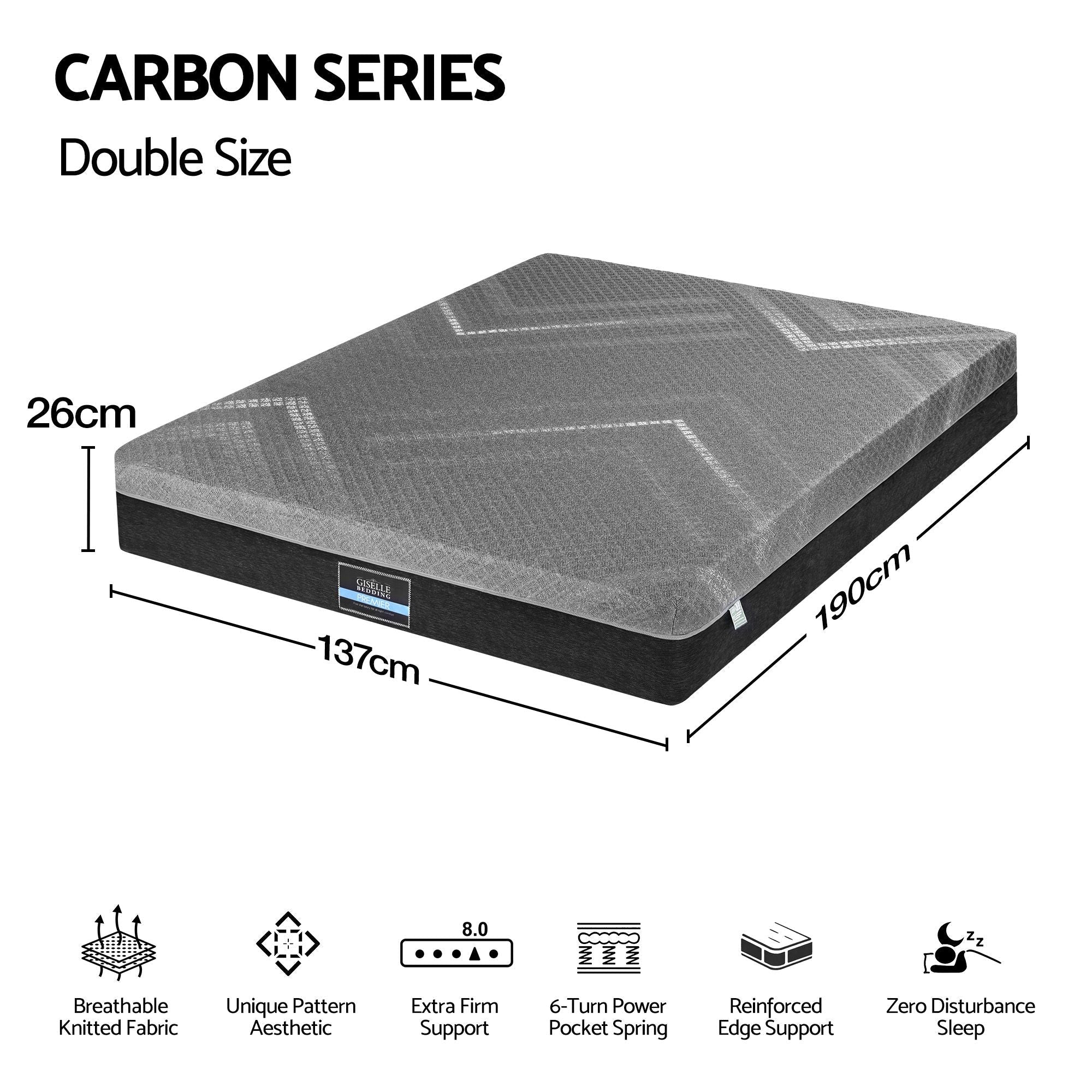 Double Mattress 26cm Firm Pocket Spring with Dual Edge Support - Dark Grey - Furniture > Mattresses > Double Mattress - Rivercity House & Home Co. (ABN 18 642 972 209) - Affordable Modern Furniture Australia