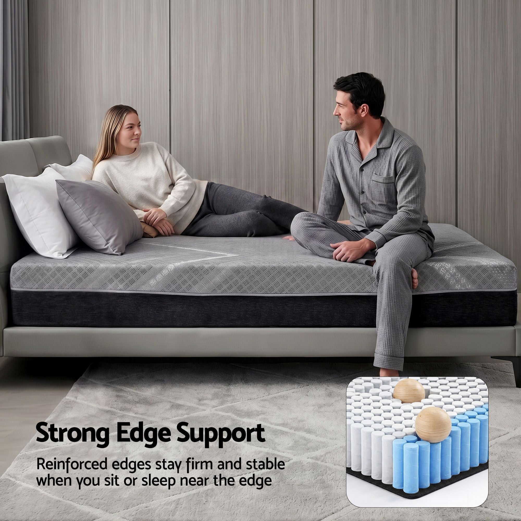 Double Mattress 26cm Firm Pocket Spring with Dual Edge Support - Dark Grey - Furniture > Mattresses > Double Mattress - Rivercity House & Home Co. (ABN 18 642 972 209) - Affordable Modern Furniture Australia