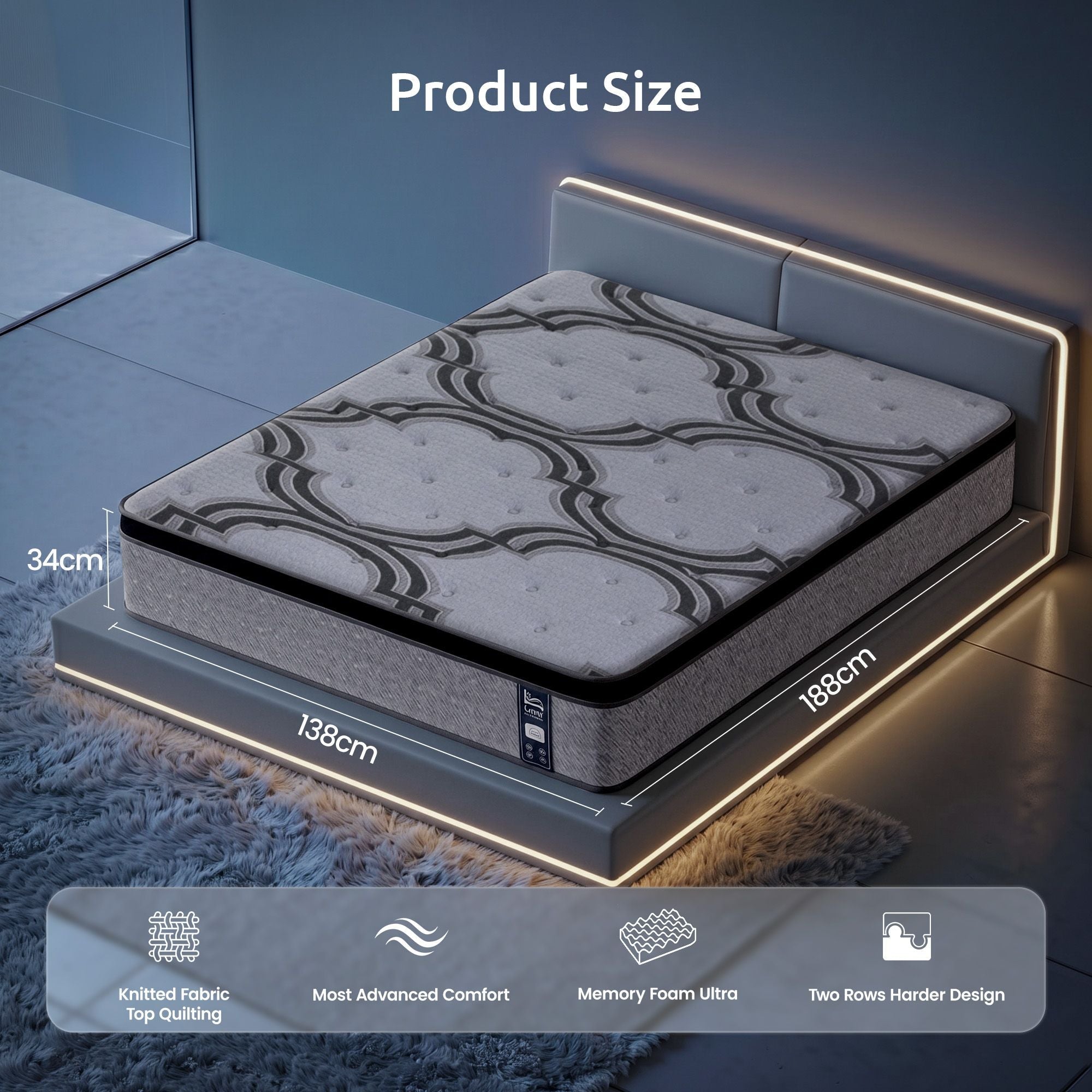 Double Mattress 34 cm 5 - Zone Pocket Spring with Latex & Memory Foam or Extra Lumbar & Shoulder Support - Furniture > Mattresses > Double Mattress - Rivercity House & Home Co. (ABN 18 642 972 209) - Affordable Modern Furniture Australia
