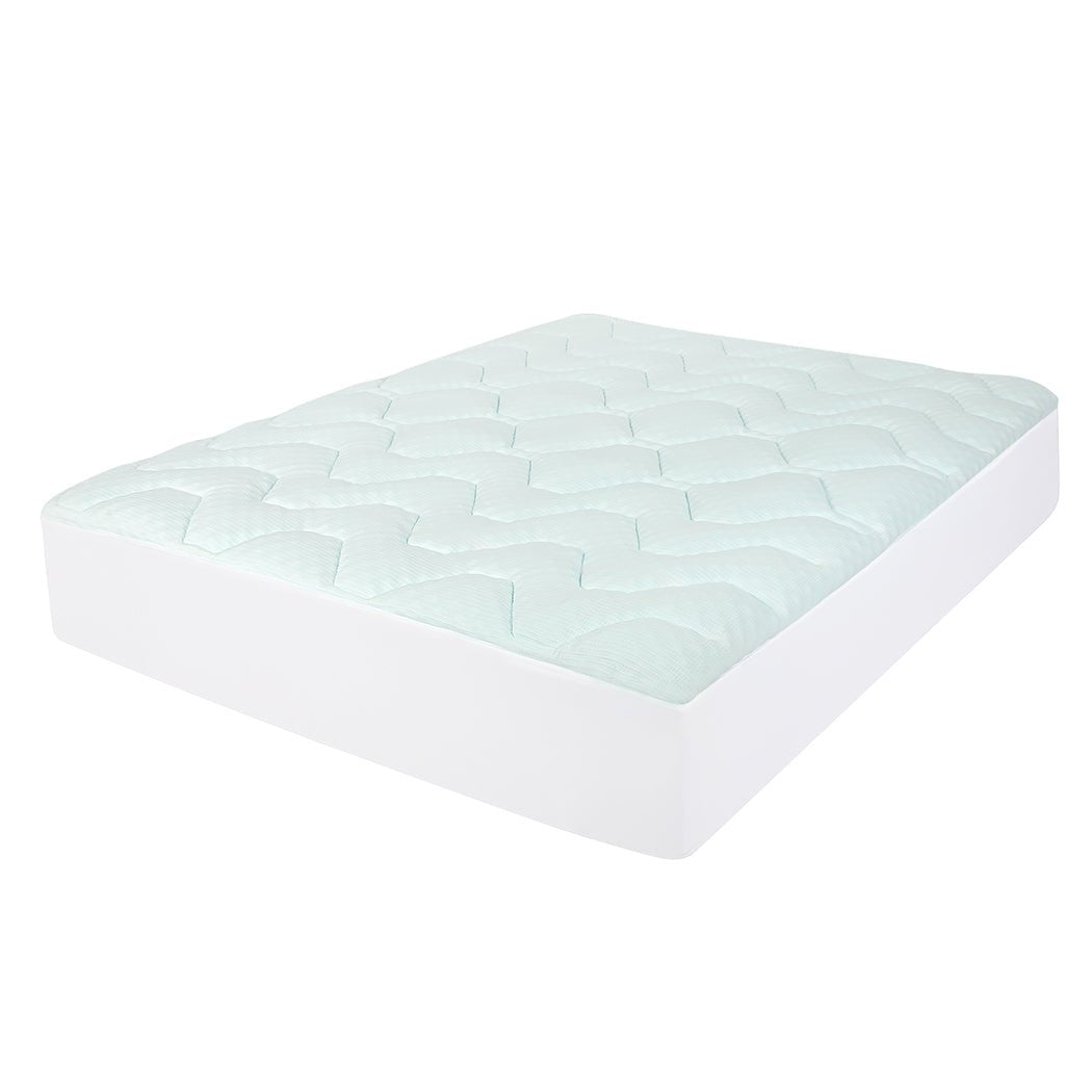 Double Mattress Topper Pillowtop Cover Protector with Memory Foam - White and Blue - Rivercity House & Home Co. (ABN 18 642 972 209) - Affordable Modern Furniture Australia