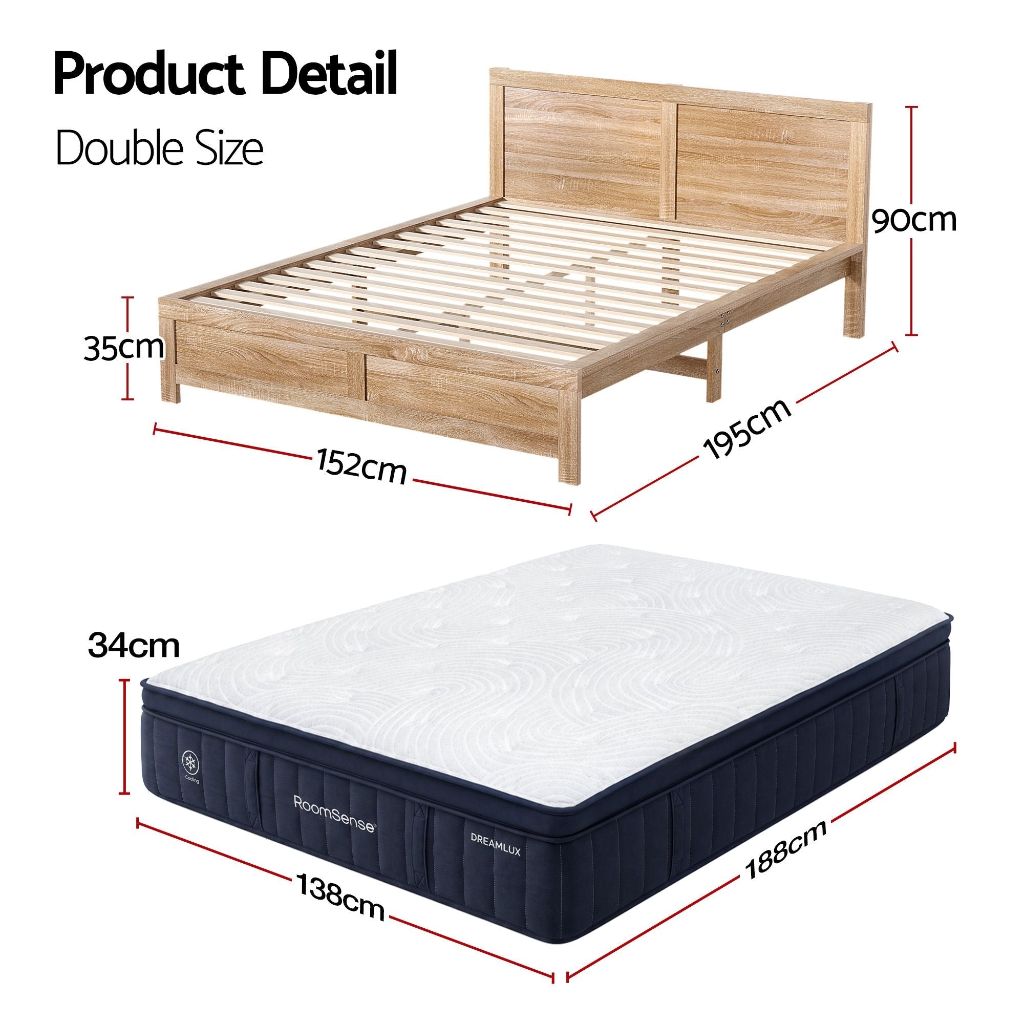 Double Medium Soft Gel Mattress 34cm with Oatmeal Bed Frame Bundle - Furniture > Bedroom > Beds & Bed Frames - Rivercity House & Home Co. (ABN 18 642 972 209) - Affordable Modern Furniture Australia