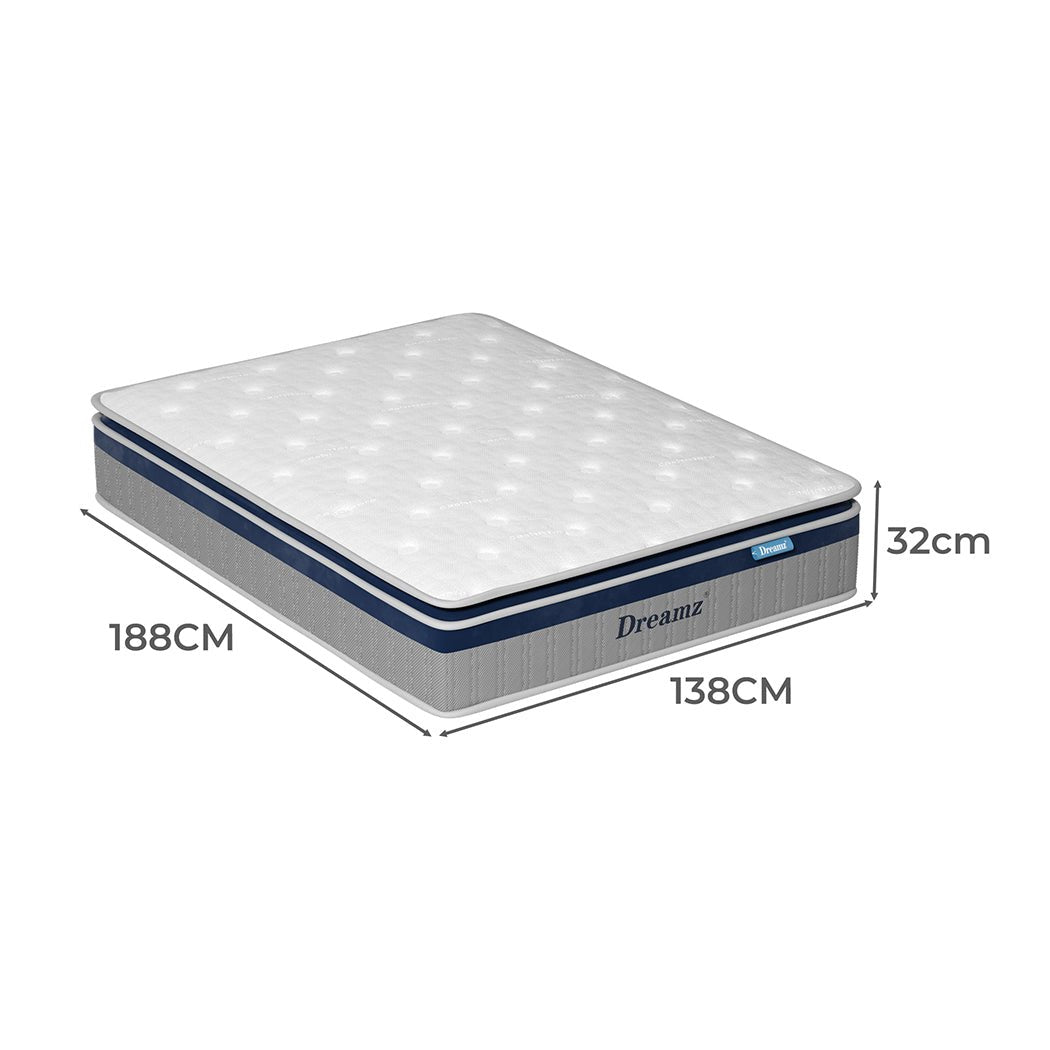 Double Pillow Top Spring Mattress 32cm Thickness - White - Rivercity House & Home Co. (ABN 18 642 972 209) - Affordable Modern Furniture Australia
