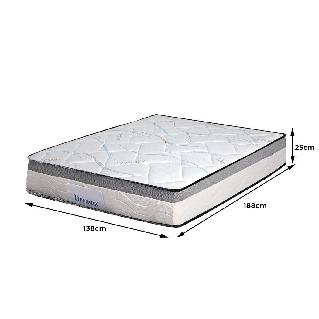 Double Pocket Spring Mattress Bed 25cm Thick - White - Rivercity House & Home Co. (ABN 18 642 972 209) - Affordable Modern Furniture Australia