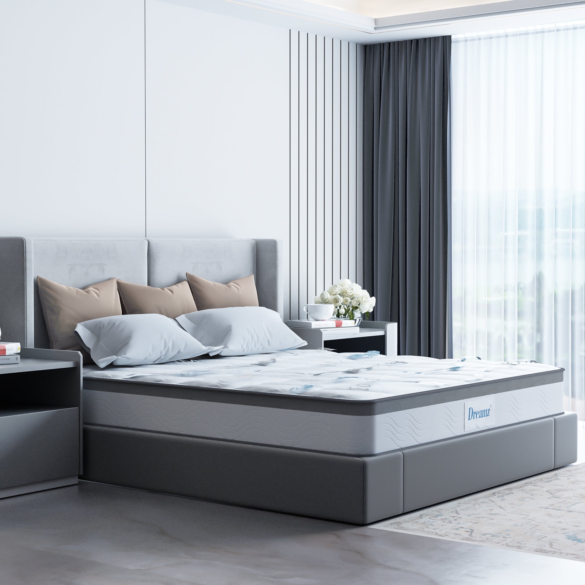 Double Pocket Spring Mattress Bed 25cm Thick - White - Rivercity House & Home Co. (ABN 18 642 972 209) - Affordable Modern Furniture Australia