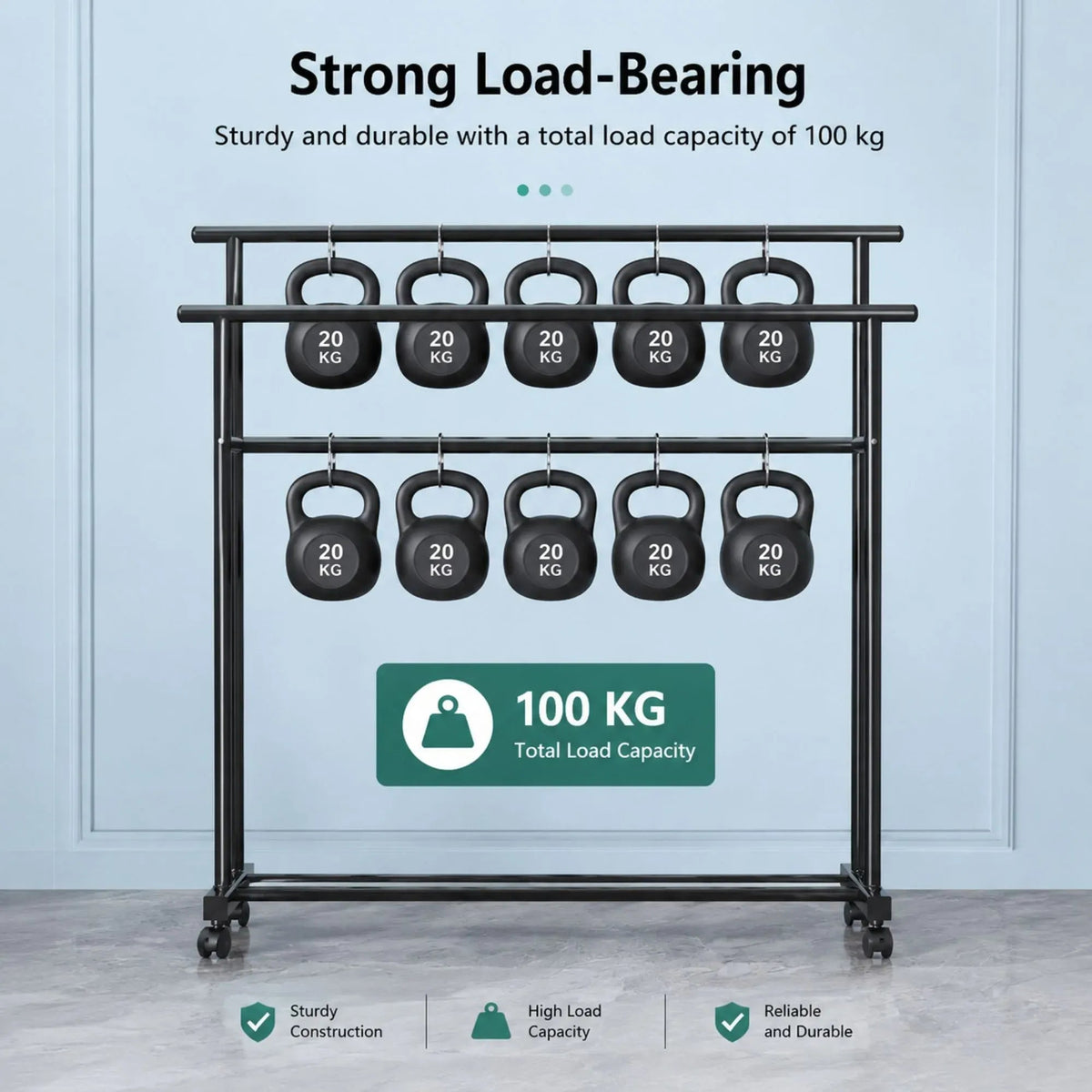 Double Rod Portable Clothes Rack with Wheels and Bottom Shelf - Black - Home & Garden > Storage > Clothing & Wardrobe Storage - Rivercity House & Home Co. (ABN 18 642 972 209) - Affordable Modern Furniture Australia