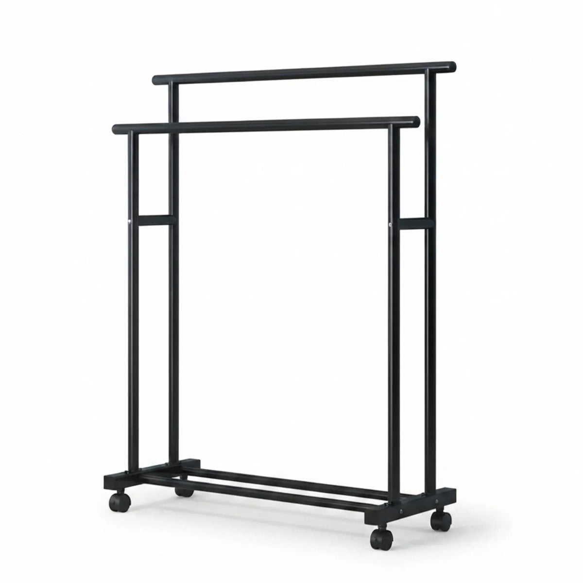 Double Rod Portable Clothes Rack with Wheels and Bottom Shelf - Black - Home & Garden > Storage > Clothing & Wardrobe Storage - Rivercity House & Home Co. (ABN 18 642 972 209) - Affordable Modern Furniture Australia