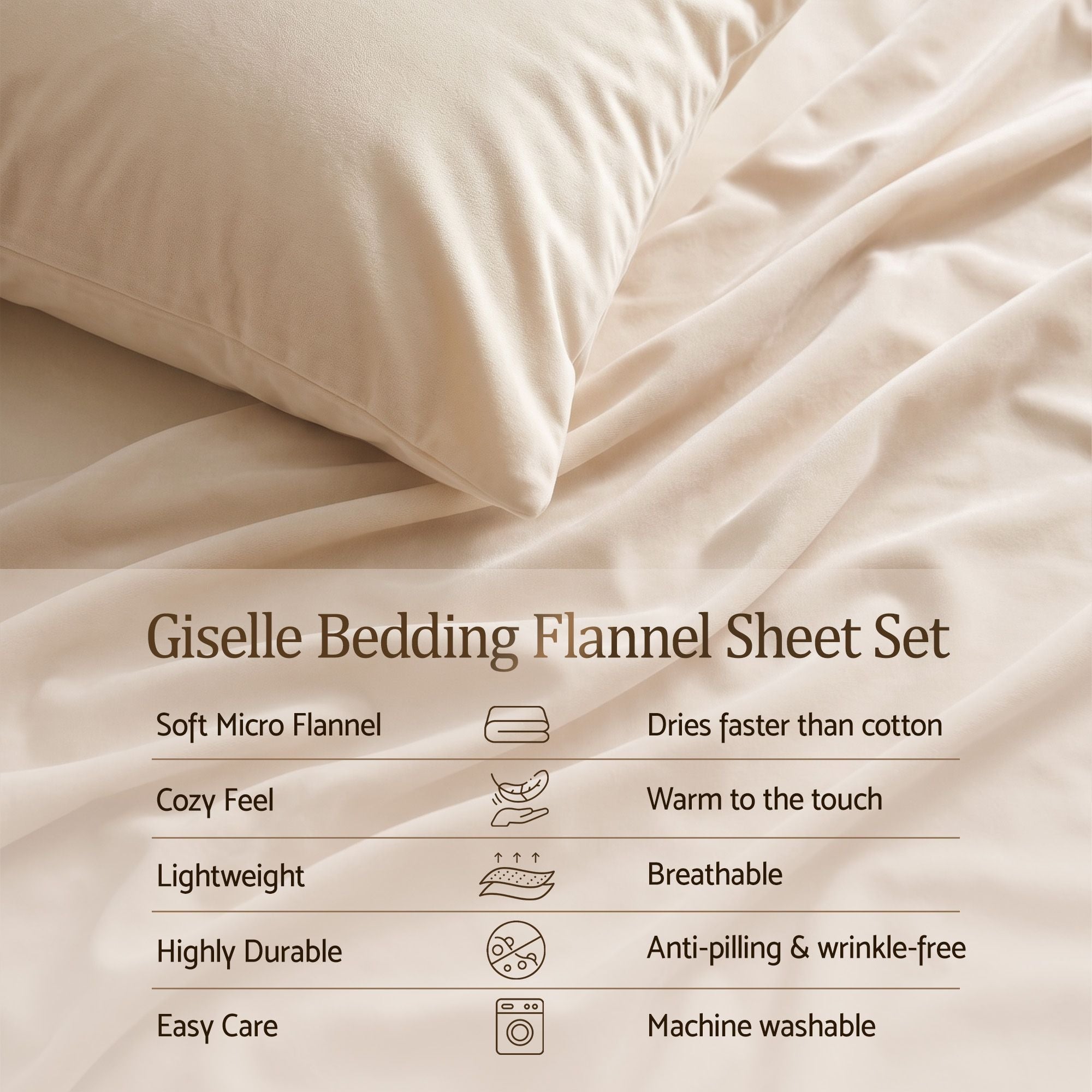 Double Sheet Set 150 GSM Anti-pilling Micro Flannel, Fast Drying Lightweight 4 Piece, 40CM Deep Pocket Fits Thick Mattress, Cream White - Home & Garden > Bedding > Bed Sheets - Rivercity House & Home Co. (ABN 18 642 972 209) - Affordable Modern Furniture Australia
