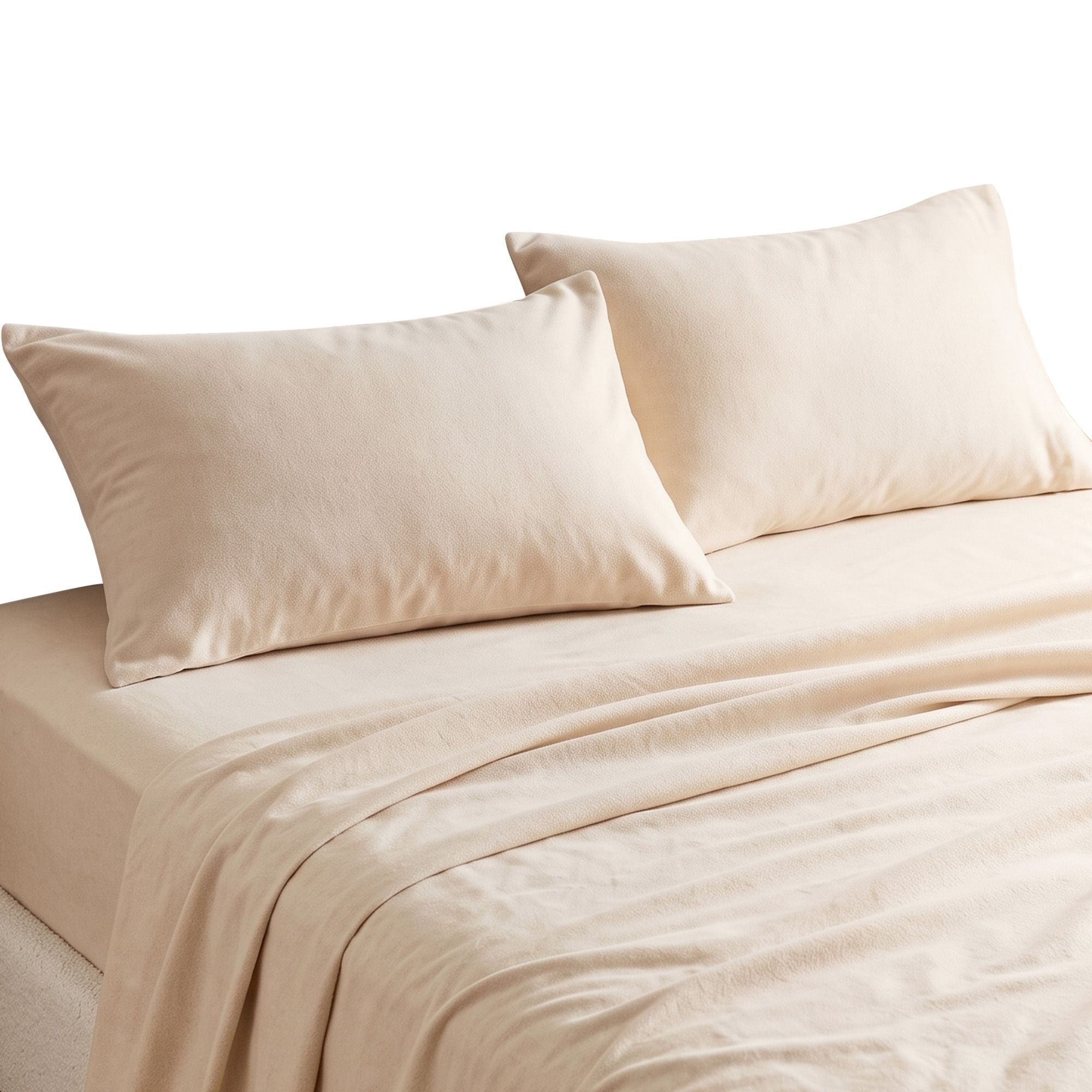 Double Sheet Set 150 GSM Anti-pilling Micro Flannel, Fast Drying Lightweight 4 Piece, 40CM Deep Pocket Fits Thick Mattress, Cream White - Home & Garden > Bedding > Bed Sheets - Rivercity House & Home Co. (ABN 18 642 972 209) - Affordable Modern Furniture Australia