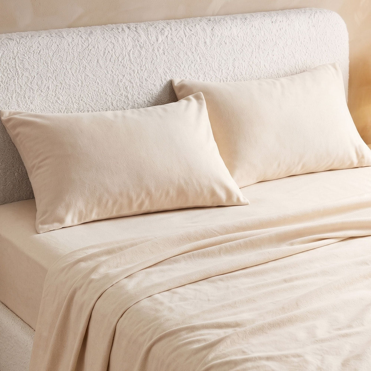 Double Sheet Set 150 GSM Anti-pilling Micro Flannel, Fast Drying Lightweight 4 Piece, 40CM Deep Pocket Fits Thick Mattress, Cream White - Home & Garden > Bedding > Bed Sheets - Rivercity House & Home Co. (ABN 18 642 972 209) - Affordable Modern Furniture Australia