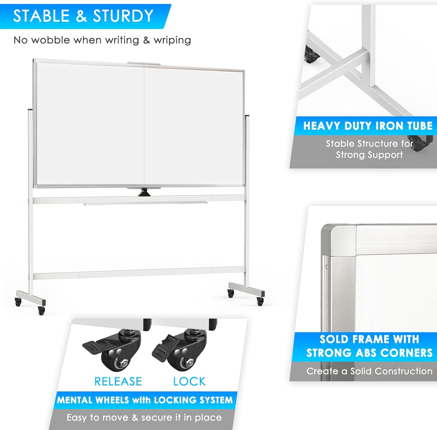 Double - Sided Magnetic Whiteboard 120x90cm with Wheels, Reversible Design for School, Office & Home - Furniture > Dining > Buffets & Sideboards - Rivercity House & Home Co. (ABN 18 642 972 209) - Affordable Modern Furniture Australia