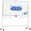 Double-Sided Magnetic Whiteboard 120x90cm with Wheels Reversible Design - White