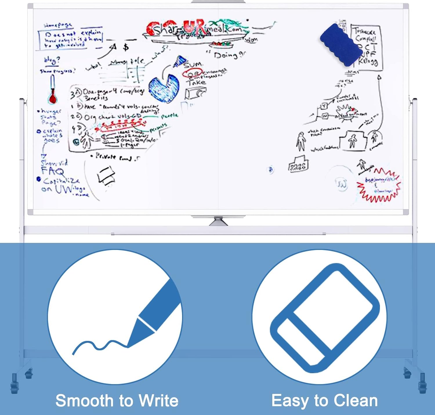 Double - Sided Magnetic Whiteboard 120x90cm with Wheels, Reversible Design for School, Office & Home - Furniture > Dining > Buffets & Sideboards - Rivercity House & Home Co. (ABN 18 642 972 209) - Affordable Modern Furniture Australia