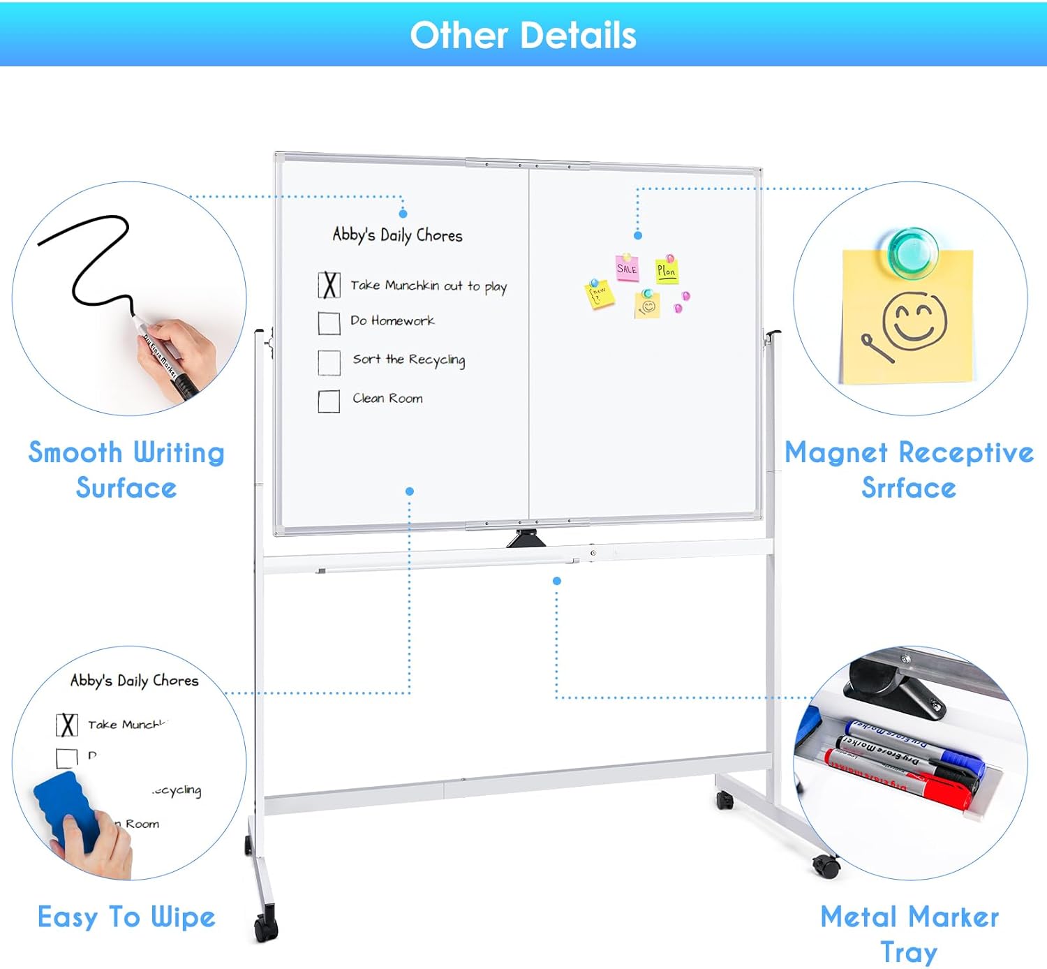 Double - Sided Magnetic Whiteboard 120x90cm with Wheels, Reversible Design for School, Office & Home - Furniture > Dining > Buffets & Sideboards - Rivercity House & Home Co. (ABN 18 642 972 209) - Affordable Modern Furniture Australia