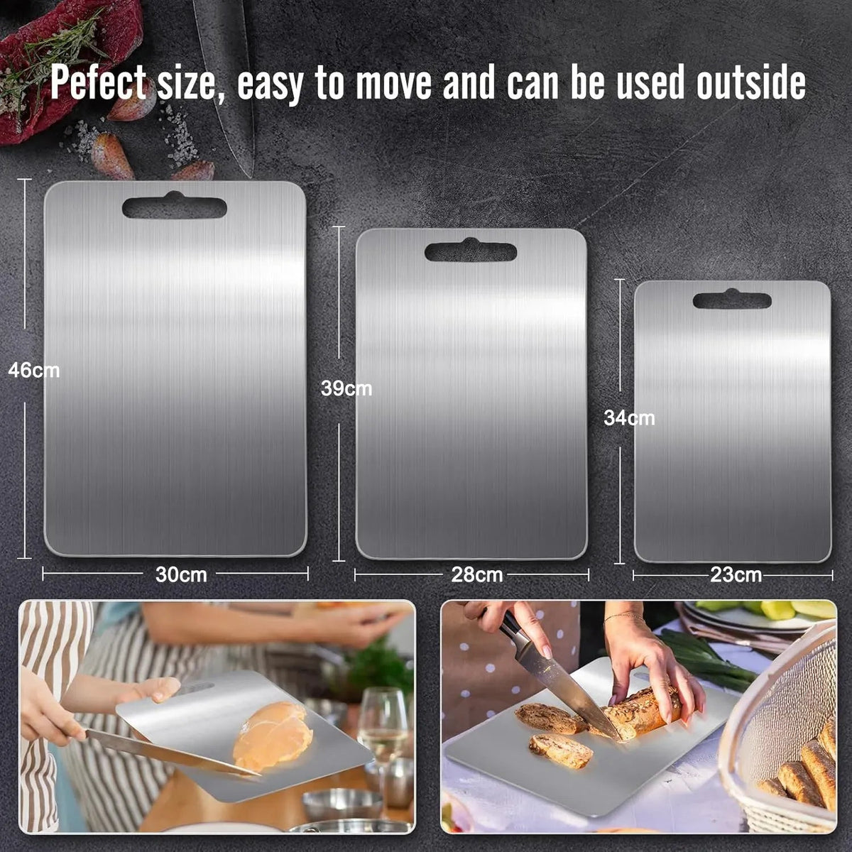 Double-Sided Titanium Cutting Board 29x20cm - Silver - Home & Garden > Kitchenware > Kitchen Utensils - Rivercity House & Home Co. (ABN 18 642 972 209) - Affordable Modern Furniture Australia