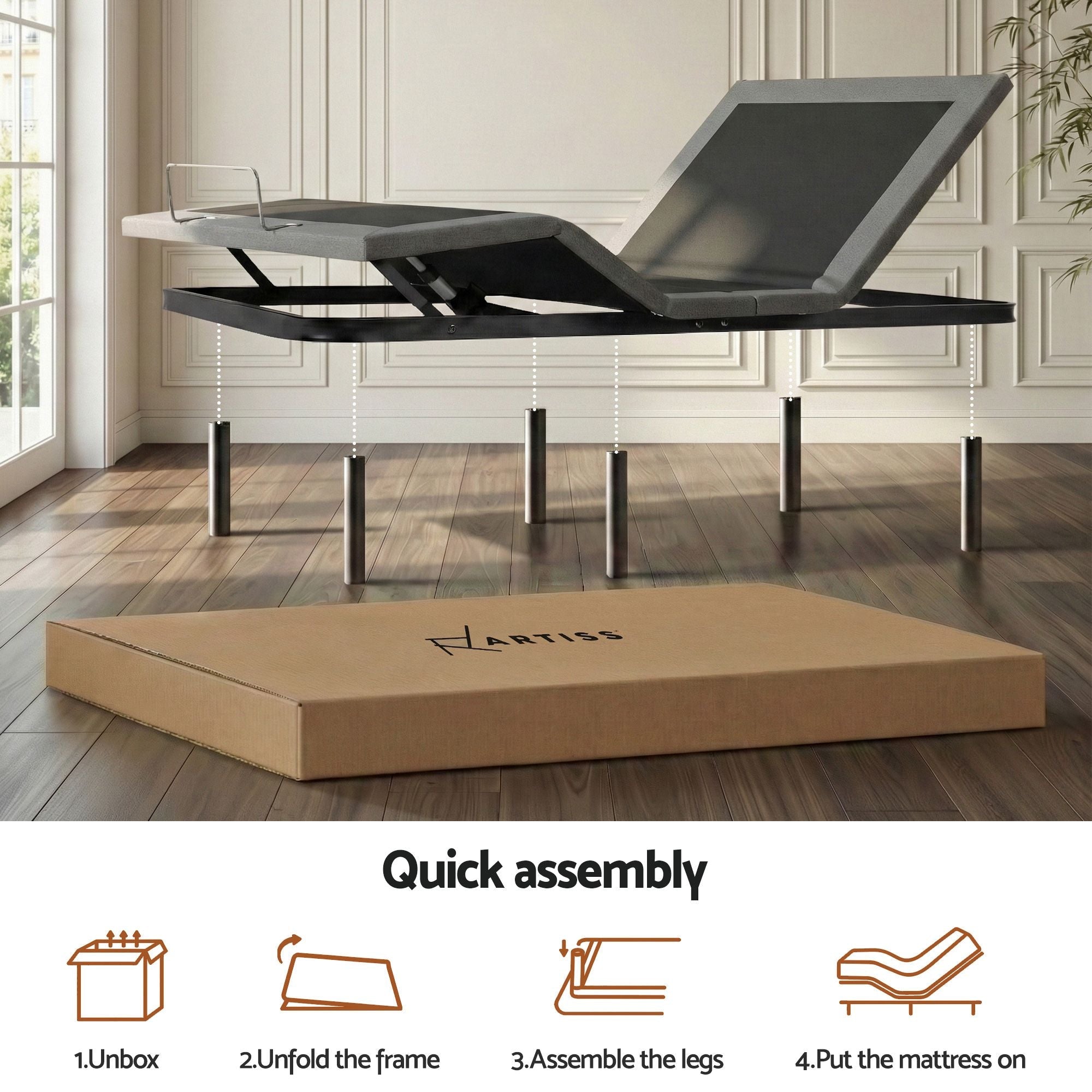Double size bed frame & Giselle Bedding Double Mattress Combo, adjustable bed Base for Snoring Relief, Independent Head Foot Incline, Wireless Remote, Black,20cm Thickness - Furniture > Bedroom > Beds & Bed Frames - Rivercity House & Home Co. (ABN 18 642 972 209) - Affordable Modern Furniture Australia