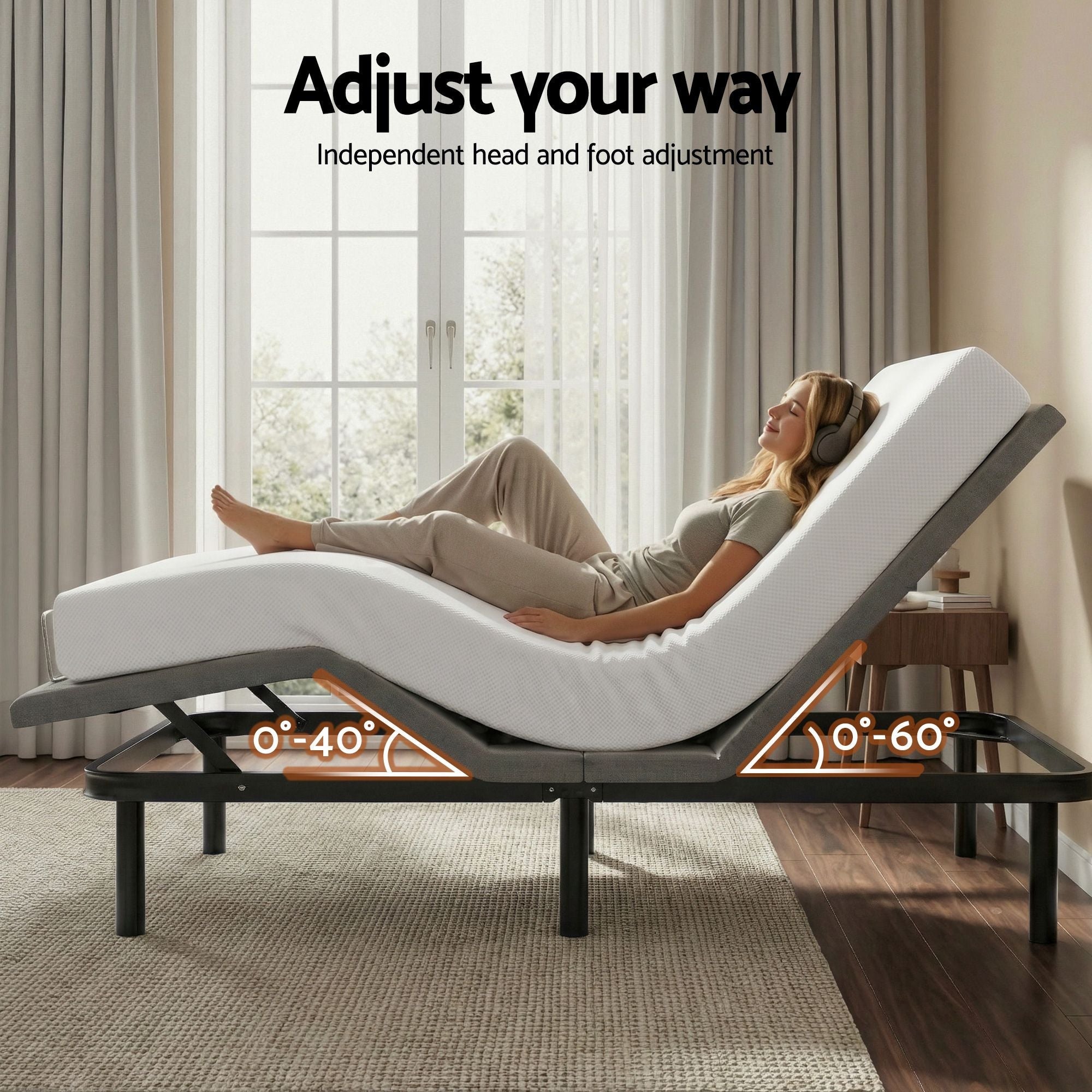 Double size bed frame & Giselle Bedding Double Mattress Combo, adjustable bed Base for Snoring Relief, Independent Head Foot Incline, Wireless Remote, Black,20cm Thickness - Furniture > Bedroom > Beds & Bed Frames - Rivercity House & Home Co. (ABN 18 642 972 209) - Affordable Modern Furniture Australia