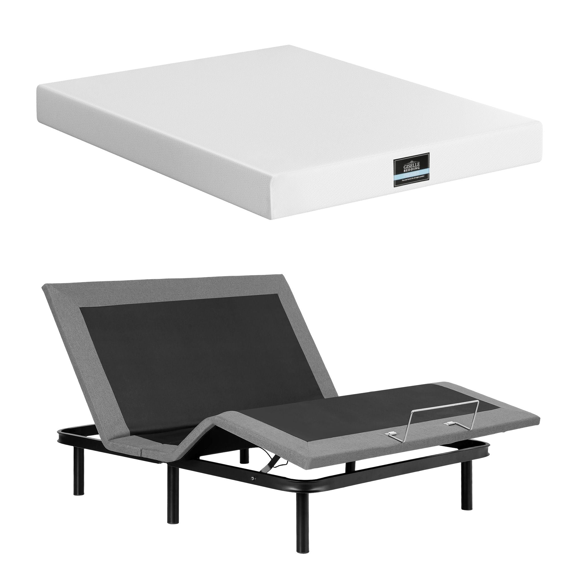 Double size bed frame & Giselle Bedding Double Mattress Combo, adjustable bed Base for Snoring Relief, Independent Head Foot Incline, Wireless Remote, Black,20cm Thickness - Furniture > Bedroom > Beds & Bed Frames - Rivercity House & Home Co. (ABN 18 642 972 209) - Affordable Modern Furniture Australia