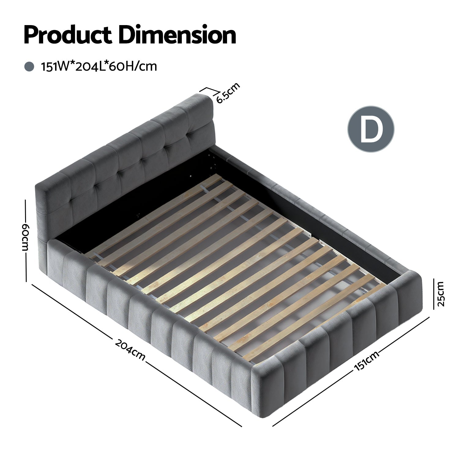 Double Size Bed Frame Plush Soft Headboard Velvet Platform Base for Modern Bedrooms Grey - Furniture > Bedroom > Beds & Bed Frames - Rivercity House & Home Co. (ABN 18 642 972 209) - Affordable Modern Furniture Australia