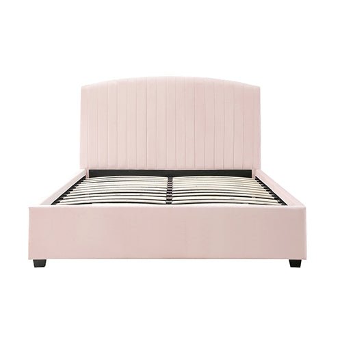 Double Size Bed Frame with High Headboard and Velvet Upholstery - Pink - Furniture > Bedroom > Beds & Bed Frames - Rivercity House & Home Co. (ABN 18 642 972 209) - Affordable Modern Furniture Australia