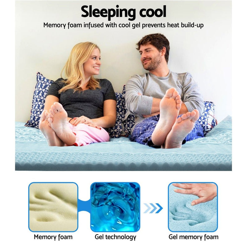 Double Size | Cool Gel 7 - zone Memory Foam Mattress Topper w/Bamboo Cover 8cm - Rivercity House & Home Co. (ABN 18 642 972 209) - Affordable Modern Furniture Australia