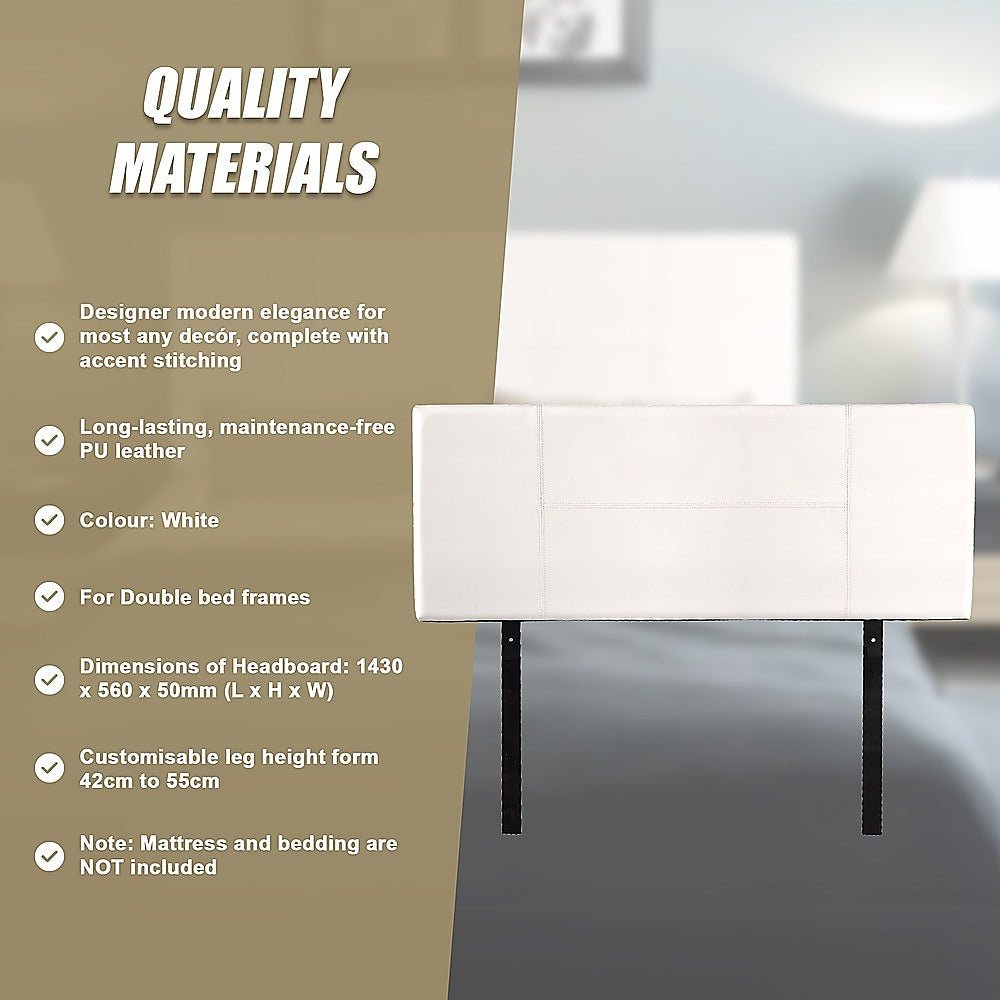Double Size | PU Leather Bed Headboard Bedhead (White) - Rivercity House & Home Co. (ABN 18 642 972 209) - Affordable Modern Furniture Australia