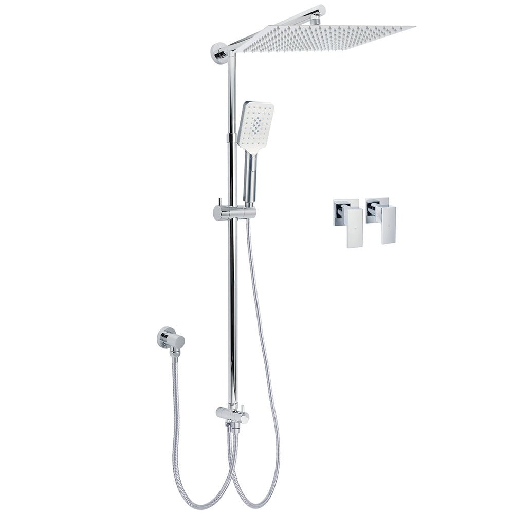 Double Square Shower Head 12" Rain Rose + 3 Modes Handheld Diverter Rail Arm Taps Set - Furniture > Bathroom > Shower Heads & Screens - Rivercity House & Home Co. (ABN 18 642 972 209) - Affordable Modern Furniture Australia