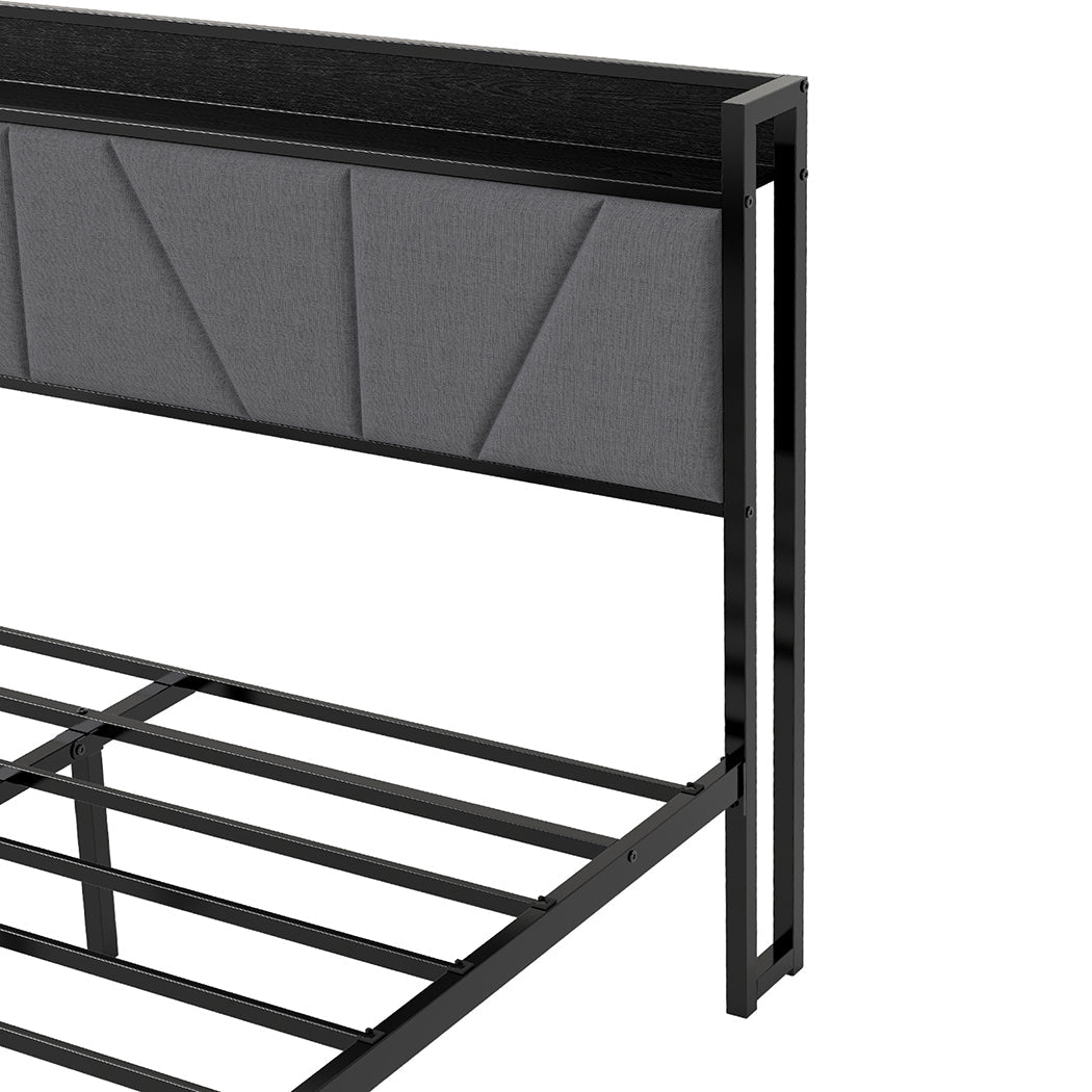Double Steel Bed Frame with Headboard and Storage - Grey - Rivercity House & Home Co. (ABN 18 642 972 209) - Affordable Modern Furniture Australia