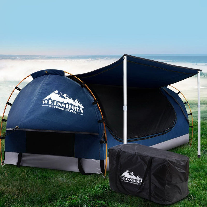 Double Swag Camping Swags Canvas Free Standing Dome Tent Dark Blue with 7CM Mattress - Outdoor > Camping - Rivercity House & Home Co. (ABN 18 642 972 209) - Affordable Modern Furniture Australia