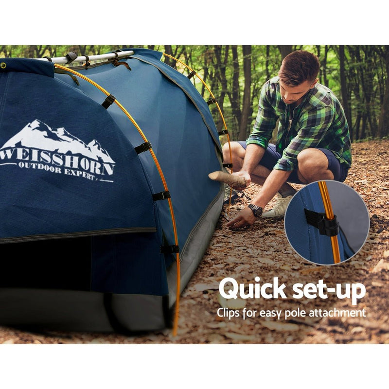 Double Swag Camping Swags Canvas Free Standing Dome Tent Dark Blue with 7CM Mattress - Outdoor > Camping - Rivercity House & Home Co. (ABN 18 642 972 209) - Affordable Modern Furniture Australia