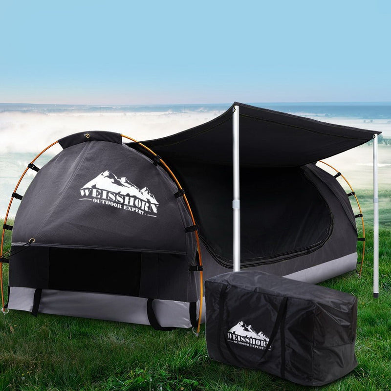 Double Swag Camping Swags Canvas Free Standing Dome Tent Dark Grey with 7CM Mattress - Outdoor > Camping - Rivercity House & Home Co. (ABN 18 642 972 209) - Affordable Modern Furniture Australia