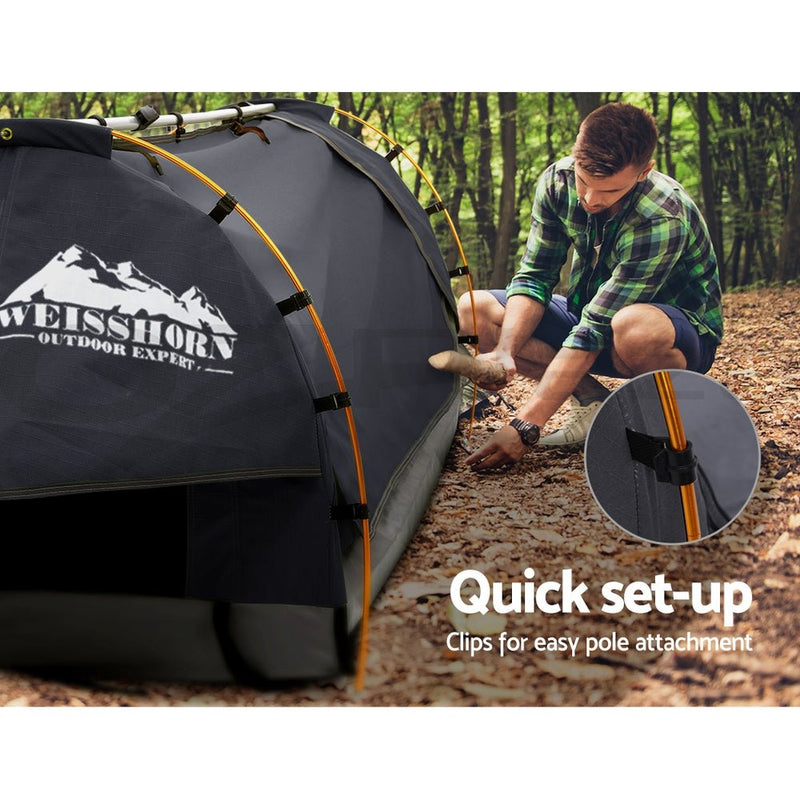 Double Swag Camping Swags Canvas Free Standing Dome Tent Dark Grey with 7CM Mattress - Outdoor > Camping - Rivercity House & Home Co. (ABN 18 642 972 209) - Affordable Modern Furniture Australia