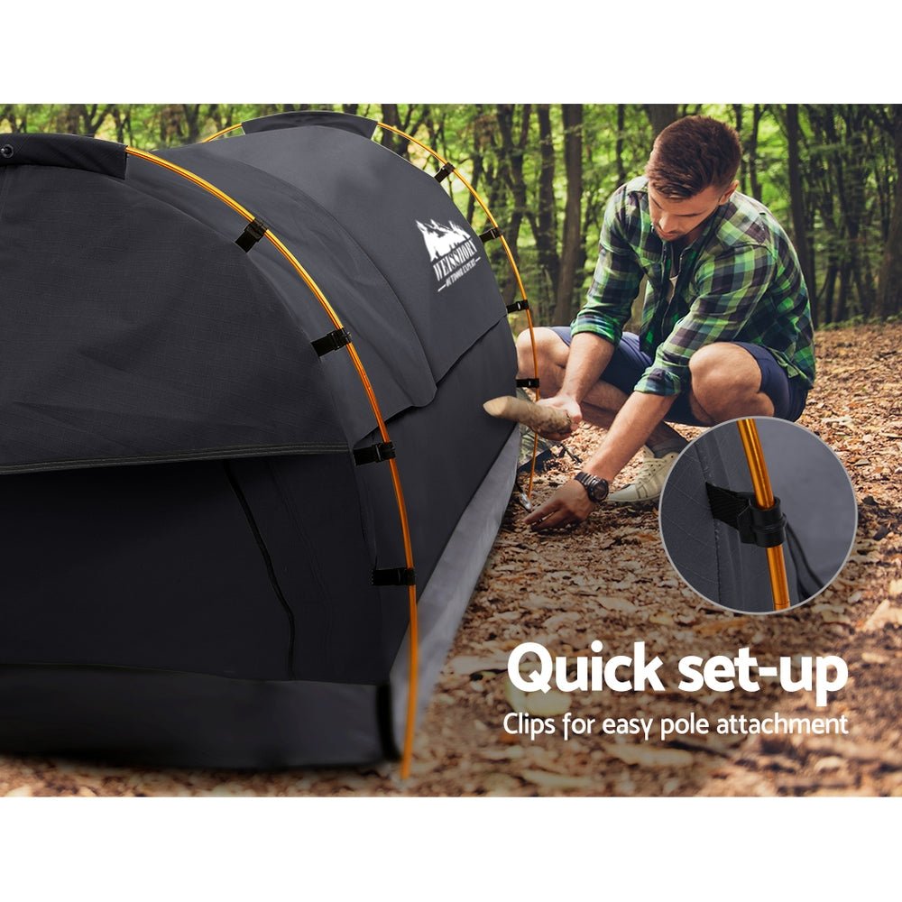 Double Swag Camping Swags Deluxe Canvas Tent Dark Grey - Outdoor Recreation > Camping > Tents - Rivercity House & Home Co. (ABN 18 642 972 209) - Affordable Modern Furniture Australia