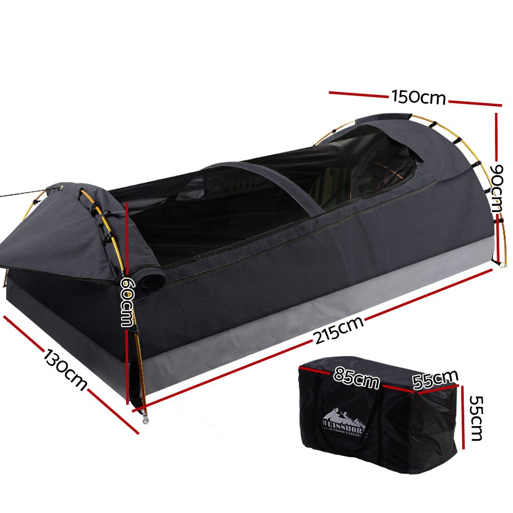 Double Swag Camping Swags Deluxe Canvas Tent Dark Grey - Outdoor Recreation > Camping > Tents - Rivercity House & Home Co. (ABN 18 642 972 209) - Affordable Modern Furniture Australia