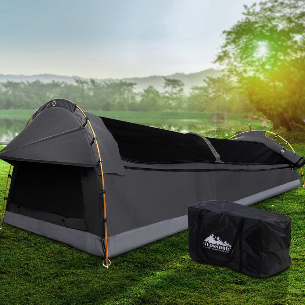 Double Swag Camping Swags Deluxe Canvas Tent Dark Grey - Outdoor Recreation > Camping > Tents - Rivercity House & Home Co. (ABN 18 642 972 209) - Affordable Modern Furniture Australia