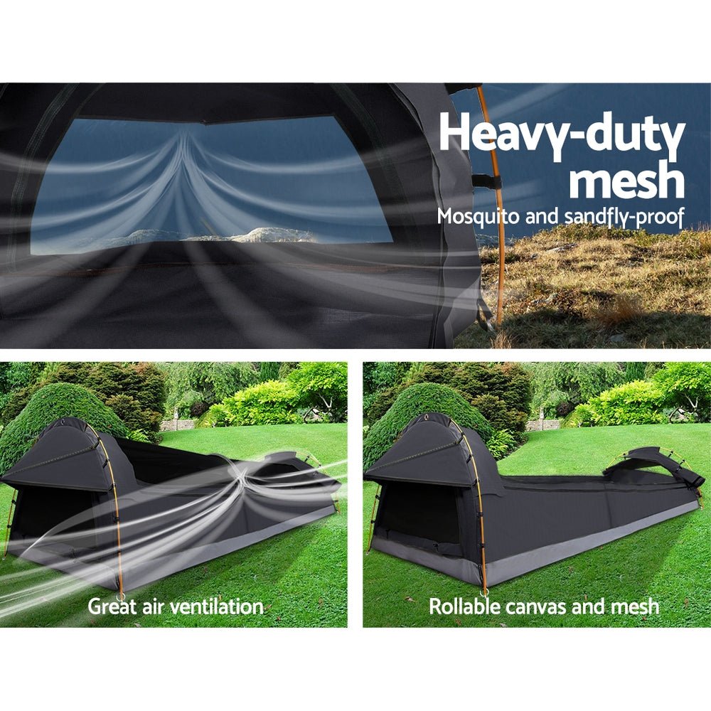Double Swag Camping Swags Deluxe Canvas Tent Dark Grey - Outdoor Recreation > Camping > Tents - Rivercity House & Home Co. (ABN 18 642 972 209) - Affordable Modern Furniture Australia