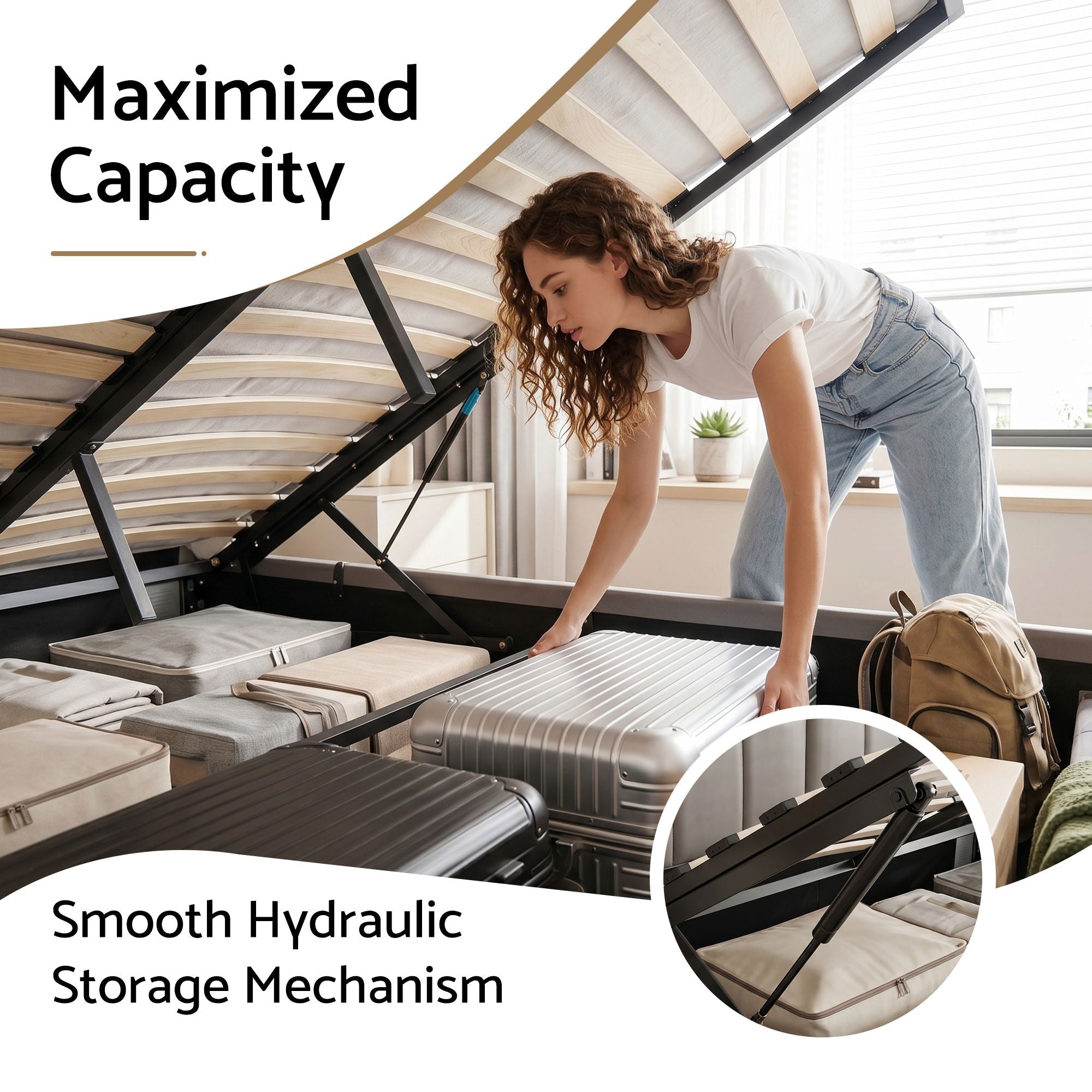 Double Upholstered Gas Lift Bed Frame with Foldable Bench and Storage - PVC Leather - Furniture > Bedroom > Beds & Bed Frames - Rivercity House & Home Co. (ABN 18 642 972 209) - Affordable Modern Furniture Australia
