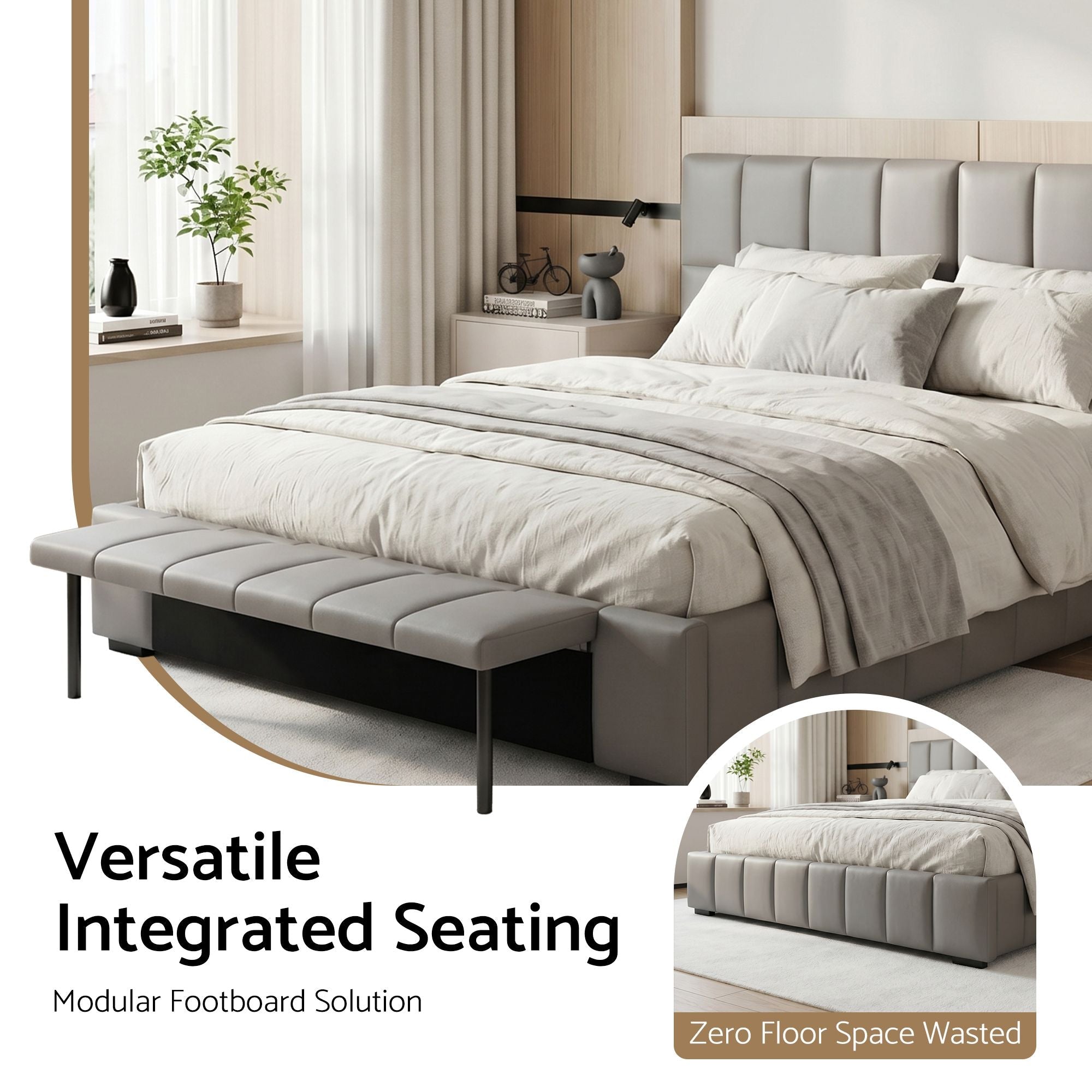 Double Upholstered Gas Lift Bed Frame with Foldable Bench and Storage - PVC Leather - Furniture > Bedroom > Beds & Bed Frames - Rivercity House & Home Co. (ABN 18 642 972 209) - Affordable Modern Furniture Australia