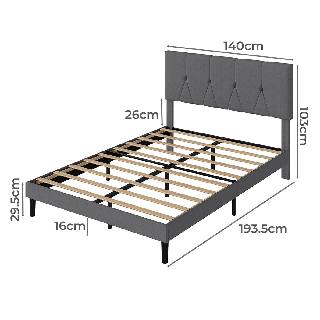 Double Upholstered Platform Bed Frame with Storage - Grey - Rivercity House & Home Co. (ABN 18 642 972 209) - Affordable Modern Furniture Australia