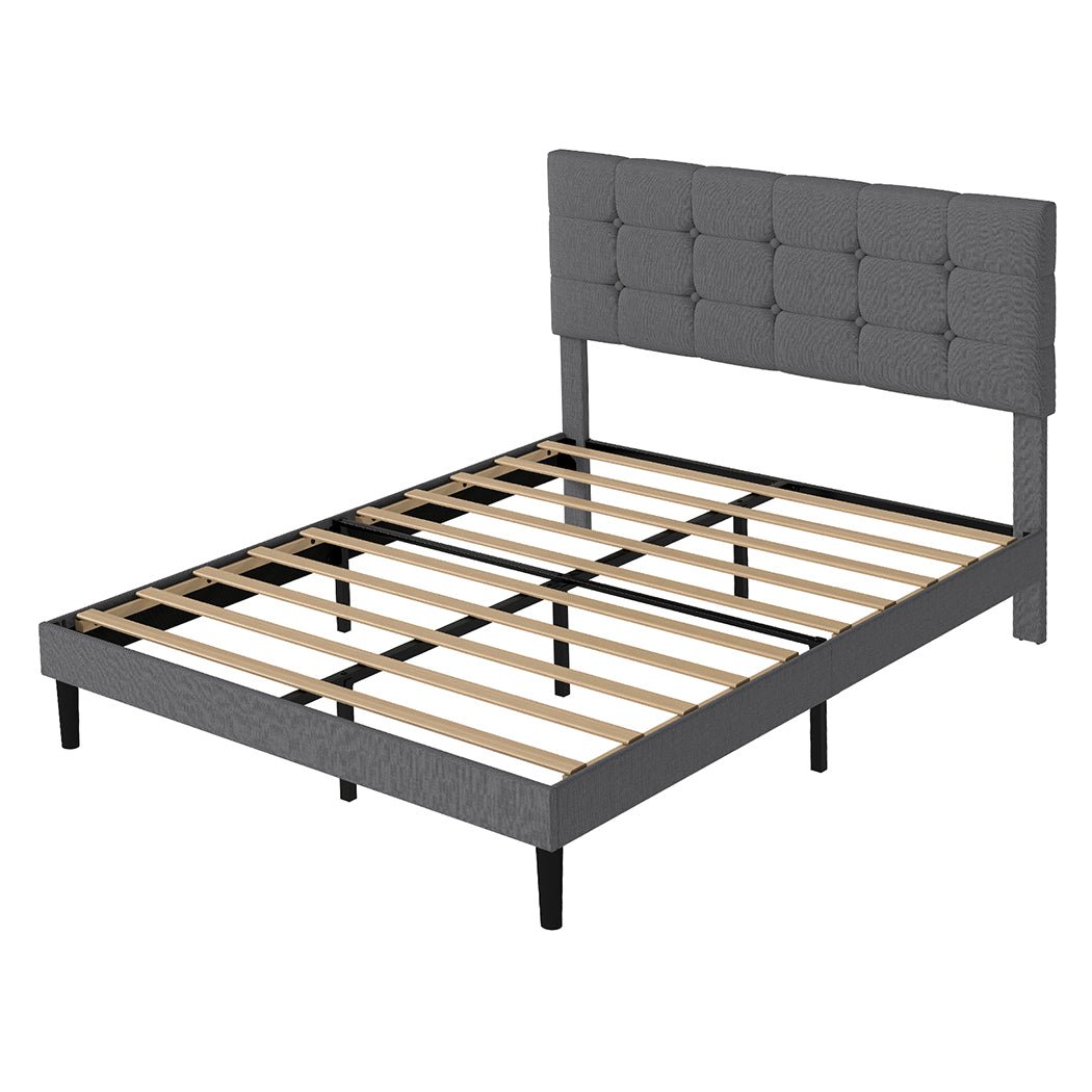 Double Upholstered Platform Bed Frame with Storage - Grey - Rivercity House & Home Co. (ABN 18 642 972 209) - Affordable Modern Furniture Australia