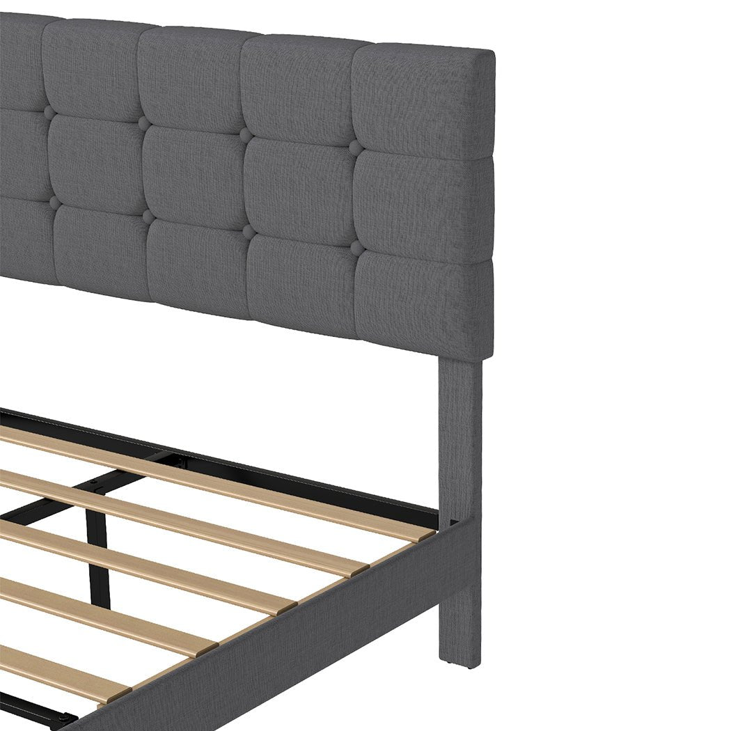 Double Upholstered Platform Bed Frame with Storage - Grey - Rivercity House & Home Co. (ABN 18 642 972 209) - Affordable Modern Furniture Australia