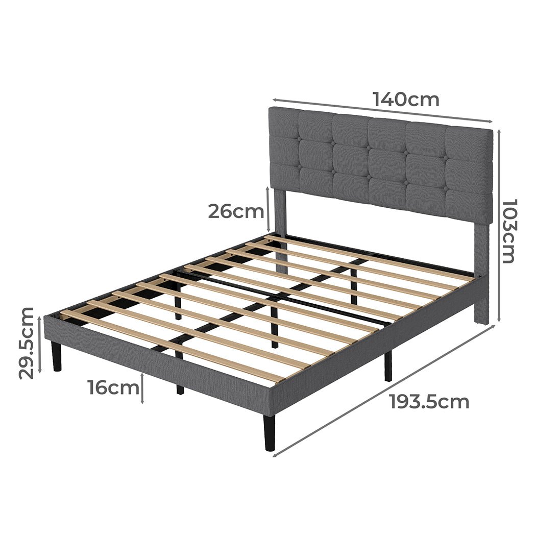 Double Upholstered Platform Bed Frame with Storage - Grey - Rivercity House & Home Co. (ABN 18 642 972 209) - Affordable Modern Furniture Australia