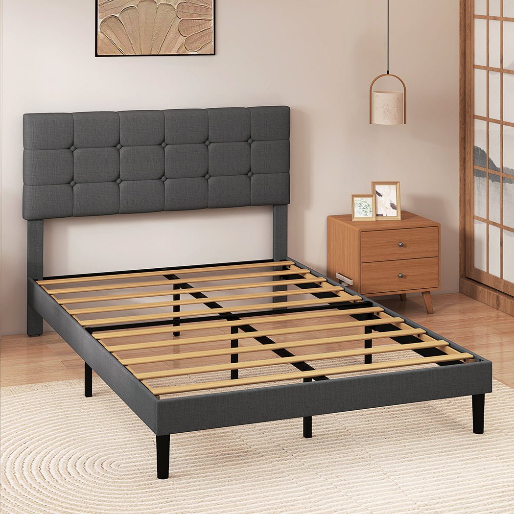 Double Upholstered Platform Bed Frame with Storage - Grey - Rivercity House & Home Co. (ABN 18 642 972 209) - Affordable Modern Furniture Australia