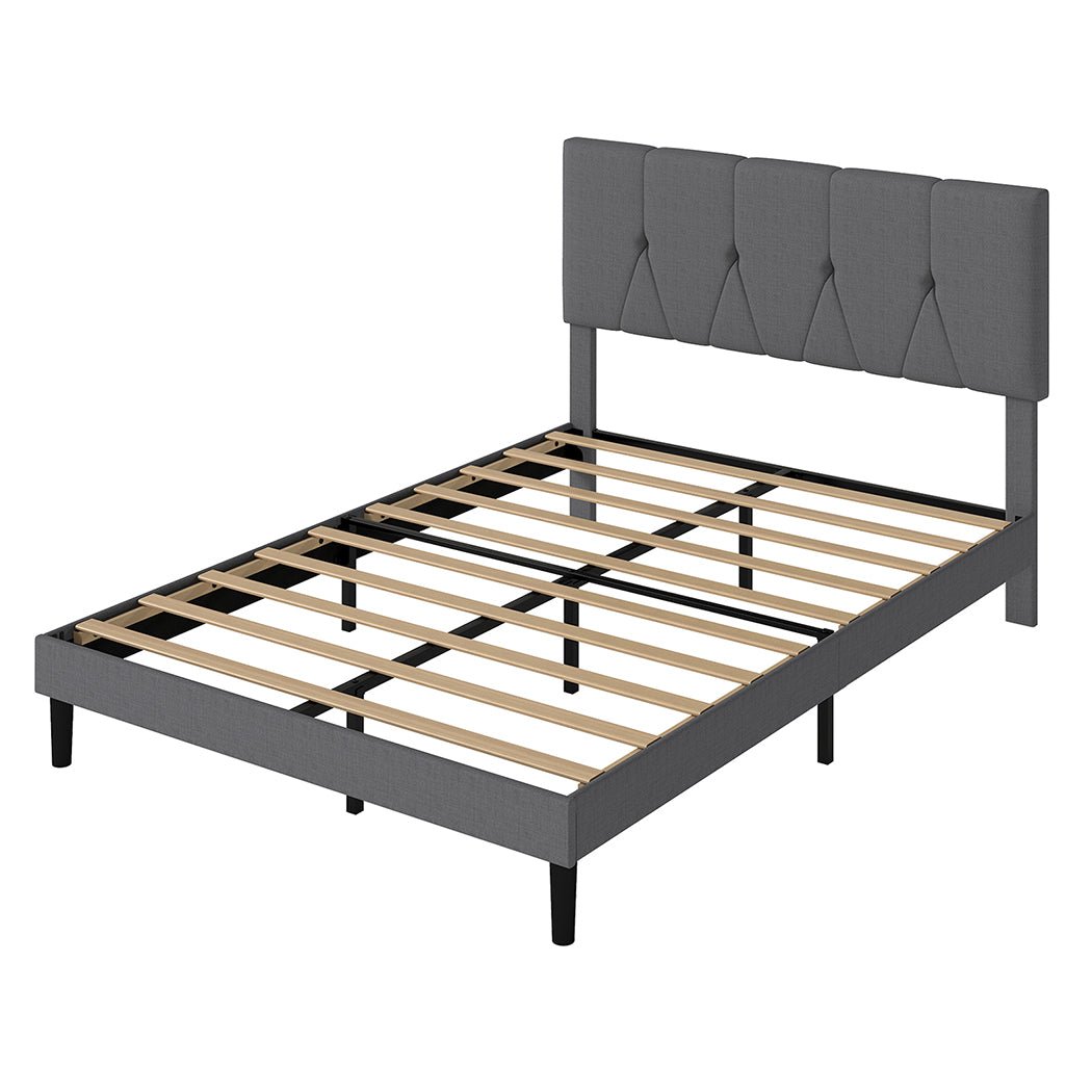 Double Upholstered Platform Bed Frame with Storage - Grey - Rivercity House & Home Co. (ABN 18 642 972 209) - Affordable Modern Furniture Australia