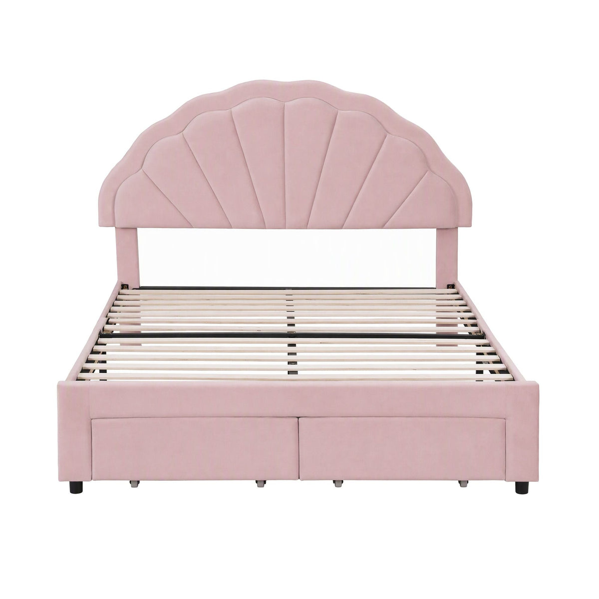 Double Velvet Upholstered Platform Bed Frame with 2 Storage Drawers and LED Headboard - Pink - Furniture > Bedroom > Beds & Bed Frames - Rivercity House & Home Co. (ABN 18 642 972 209) - Affordable Modern Furniture Australia