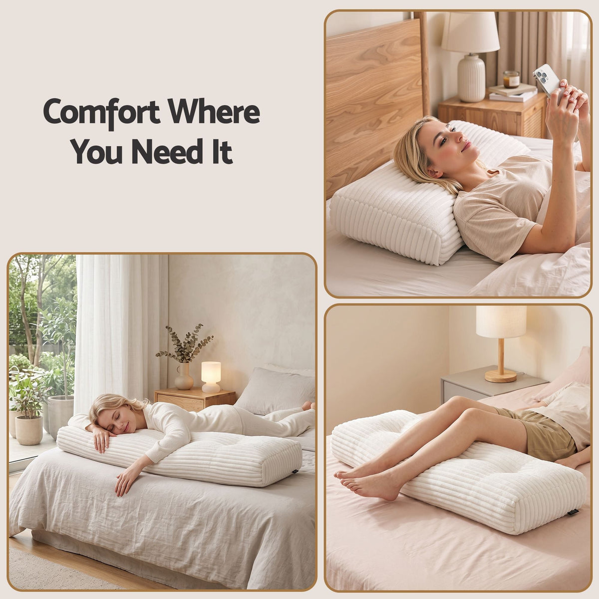 Double Wedge Pillow Headboard with Non-Flattening Shredded Foam Core and Side Pockets - Home & Garden > Bedding > Pillows - Rivercity House & Home Co. (ABN 18 642 972 209) - Affordable Modern Furniture Australia