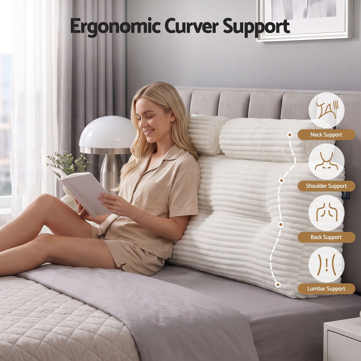 Double Wedge Pillow Headboard with Non-Flattening Shredded Foam Core and Side Pockets - Home & Garden > Bedding > Pillows - Rivercity House & Home Co. (ABN 18 642 972 209) - Affordable Modern Furniture Australia