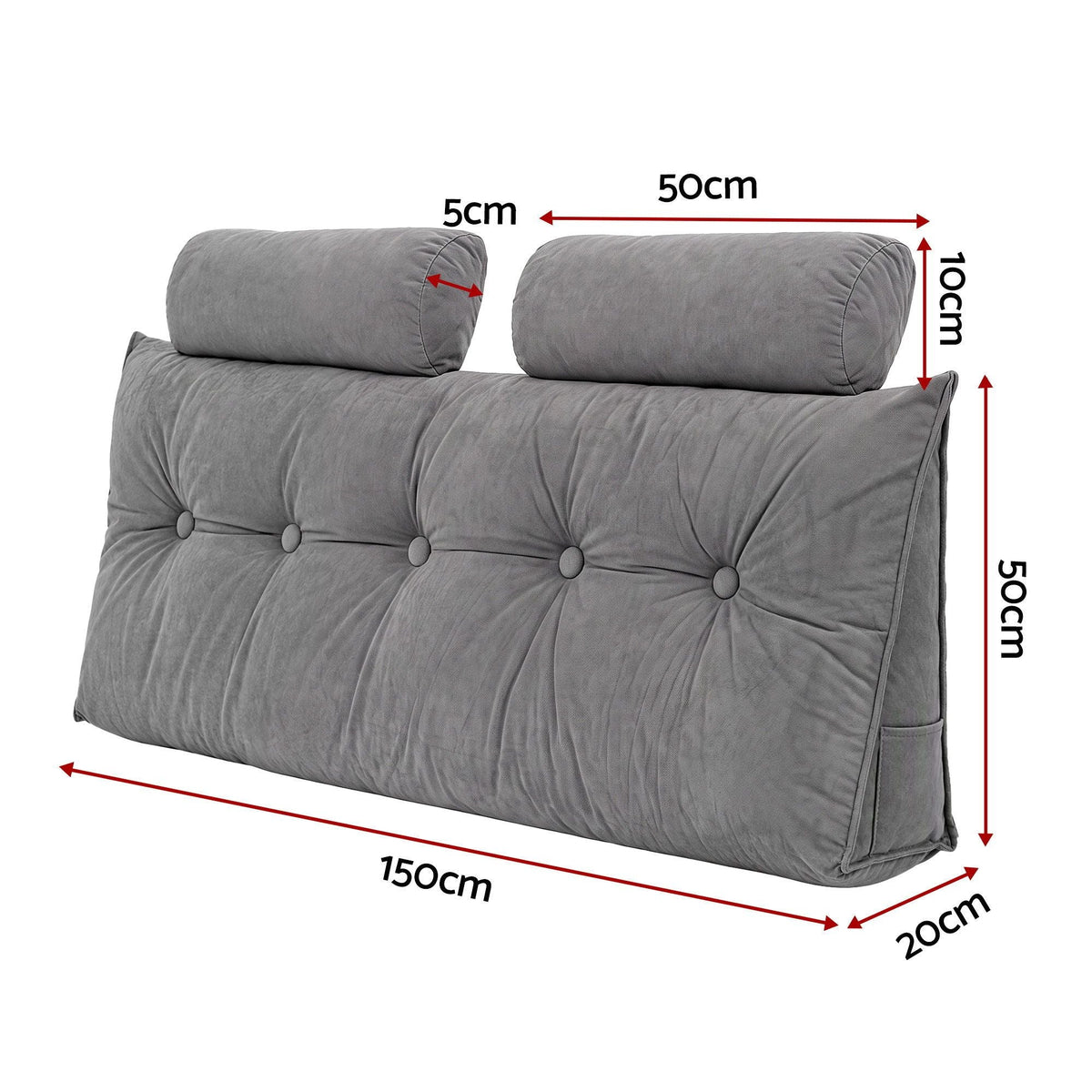 Double Wedge Triangular Headboard Pillow with 2 Cushions - Grey - Furniture > Bedroom > Headboards - Rivercity House & Home Co. (ABN 18 642 972 209) - Affordable Modern Furniture Australia