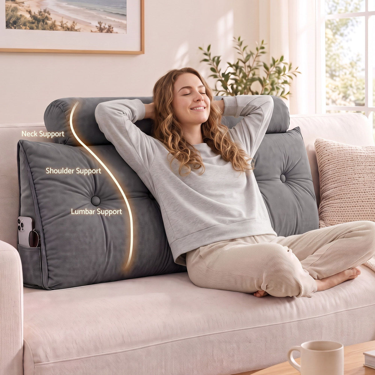 Double Wedge Triangular Headboard Pillow with 2 Cushions - Grey - Furniture > Bedroom > Headboards - Rivercity House & Home Co. (ABN 18 642 972 209) - Affordable Modern Furniture Australia