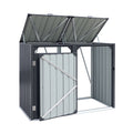 Double Wheelie Waste Bin Storage Shed Steel Enclosure for Garden - Grey